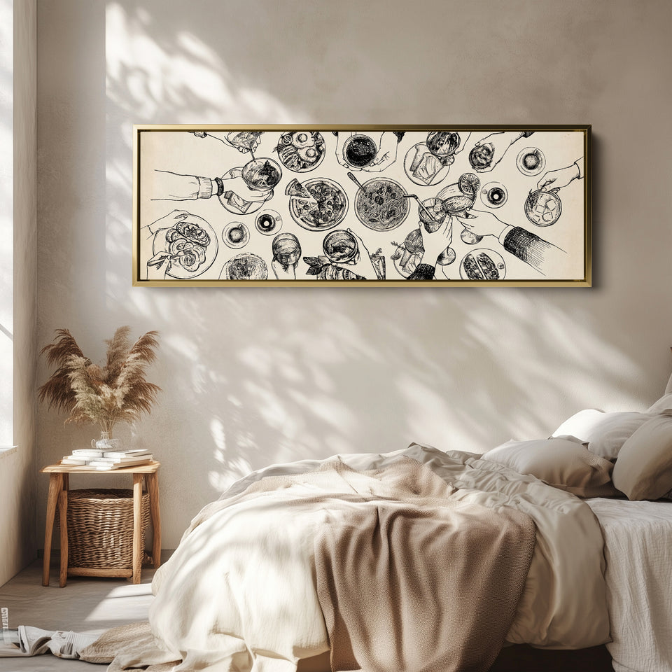 Horizontal Wall Art Overhead Dining Table Illustration Framed Canvas Print For Kitchen