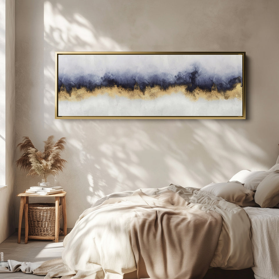 Long Narrow Canvas Abstract Blue Horizon Wide Canvas For Bedroom