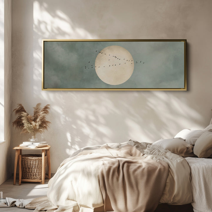 Horizontal Wall Art Birds Across Large Sun Long Canvas For Hallway