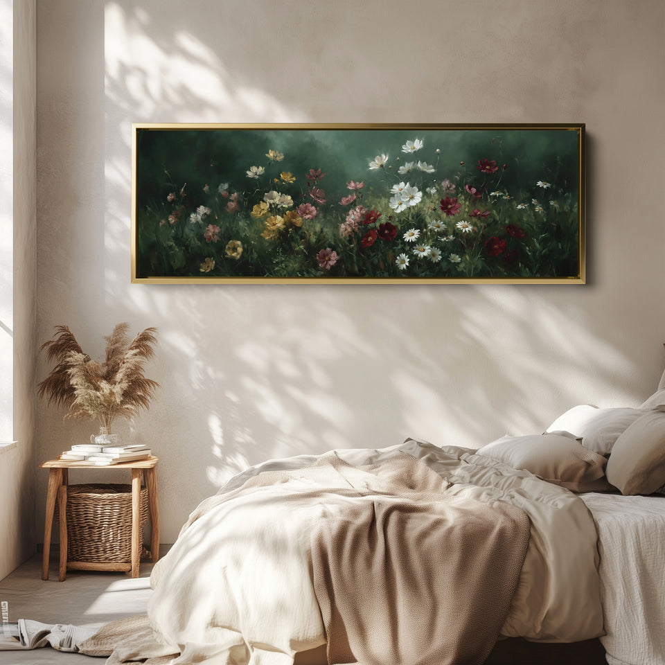 Wide Wall Art Deep Forest Floral Field Long Canvas For Hallway