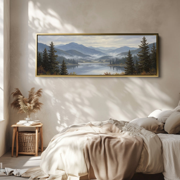 Above Soft Wall Art Mountain Lake With Pine Trees Statement Wall Decor Office