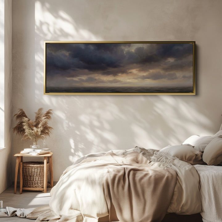 Wide Canvas Moody Sea Under Clouds Horizontal Canvas Print Hallway