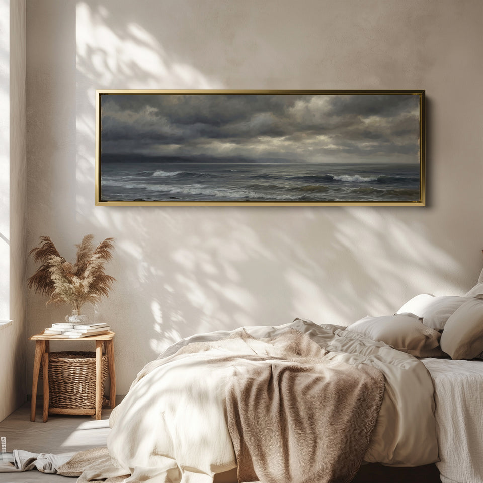 Panoramic Wall Art Rough Sea And Clouds Statement Wall Decor Office