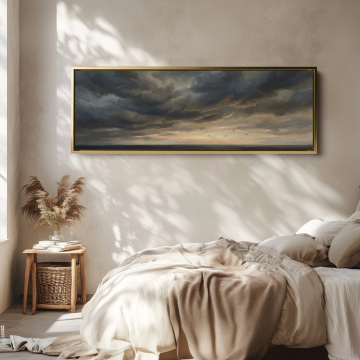 Horizontal Wall Art Seagulls Over Stormy Sea Extra Wide Canvas Hallway