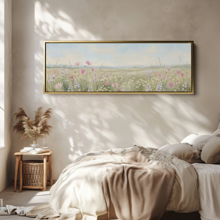 Wildflower Meadow With Pink Flowers Above Soft Wall Art Statement Wall Decor Office