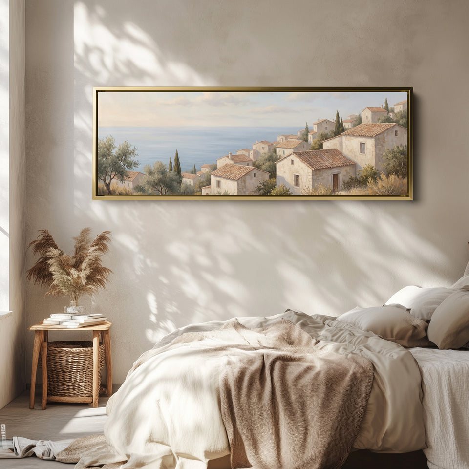 Coastal Hillside Village Horizontal Wall Art Oversized Wall Decor Office