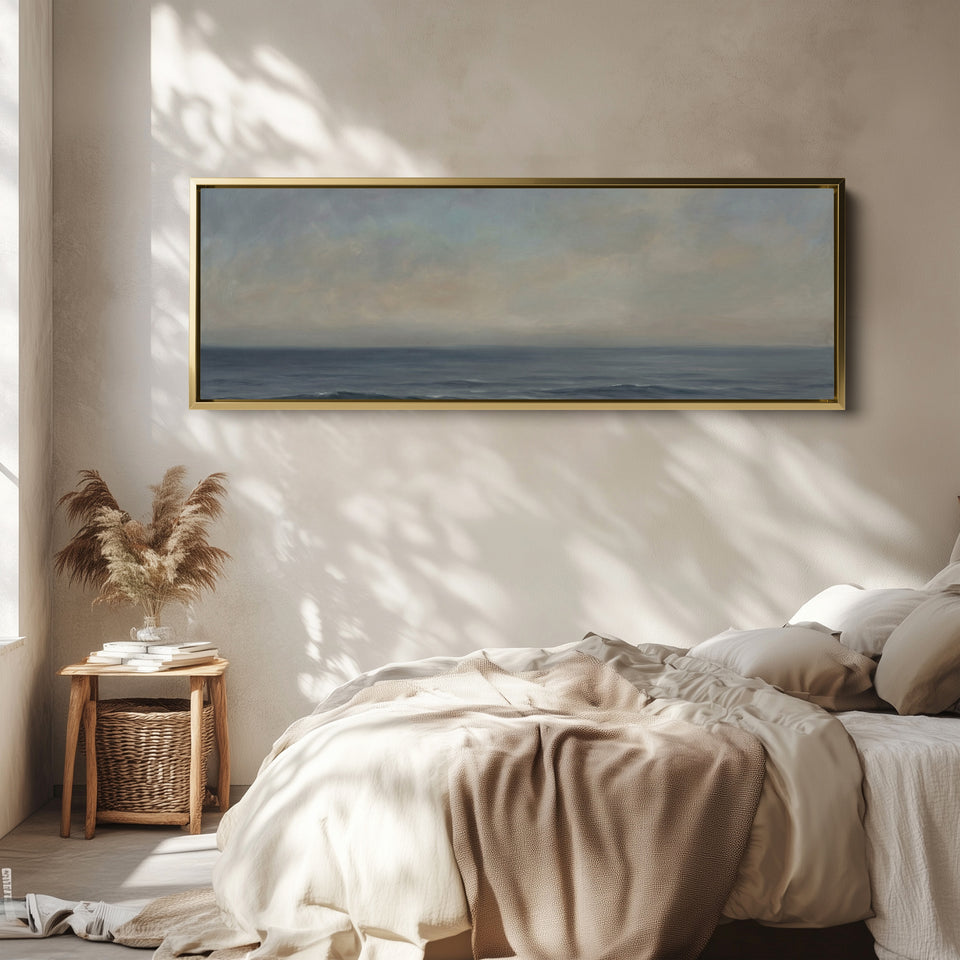 Moody Sea Horizon Bedroom Wall Art Horizontal Canvas Print Living Room