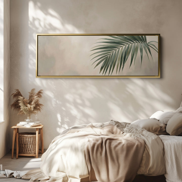 Palm Leaf On Neutral Background Wide Canvas Oversized Wall Decor Bedroom