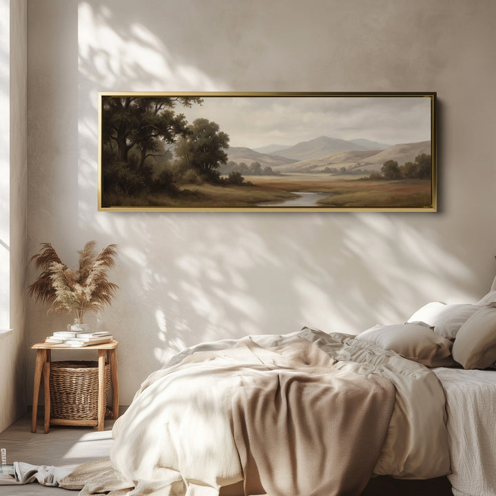 River Valley With Mountains Horizontal Wall Art Oversized Wall Decor Office