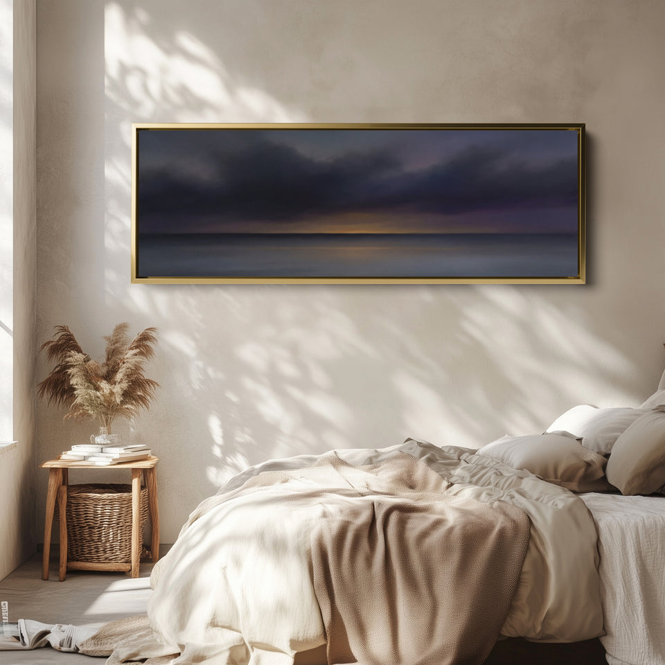 Above Bed Wall Art Dark Sea Horizon At Dusk Wide Canvas Print Bedroom