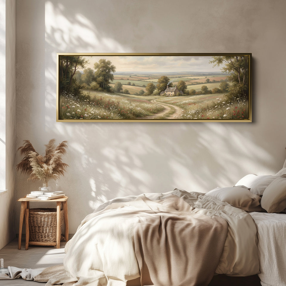 Cottage In Rolling Countryside Horizontal Wall Art Oversized Decor Living Room