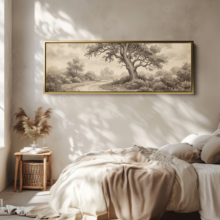 Woodland Path Pencil Drawing Above Soft Wall Art Extra Wide Canvas Office