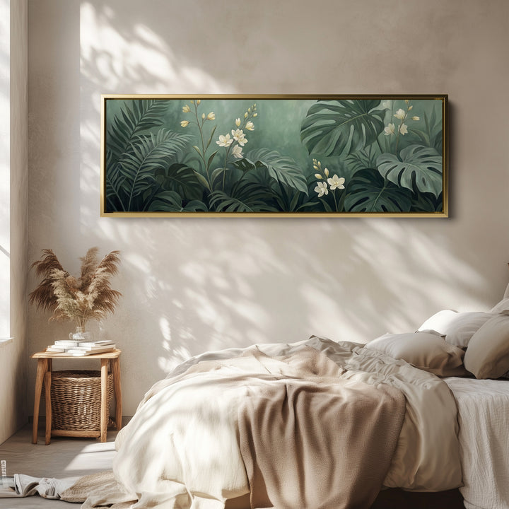 Dense Tropical Leaves And Blossoms Large Wall Art Panoramic Canvas Kitchen