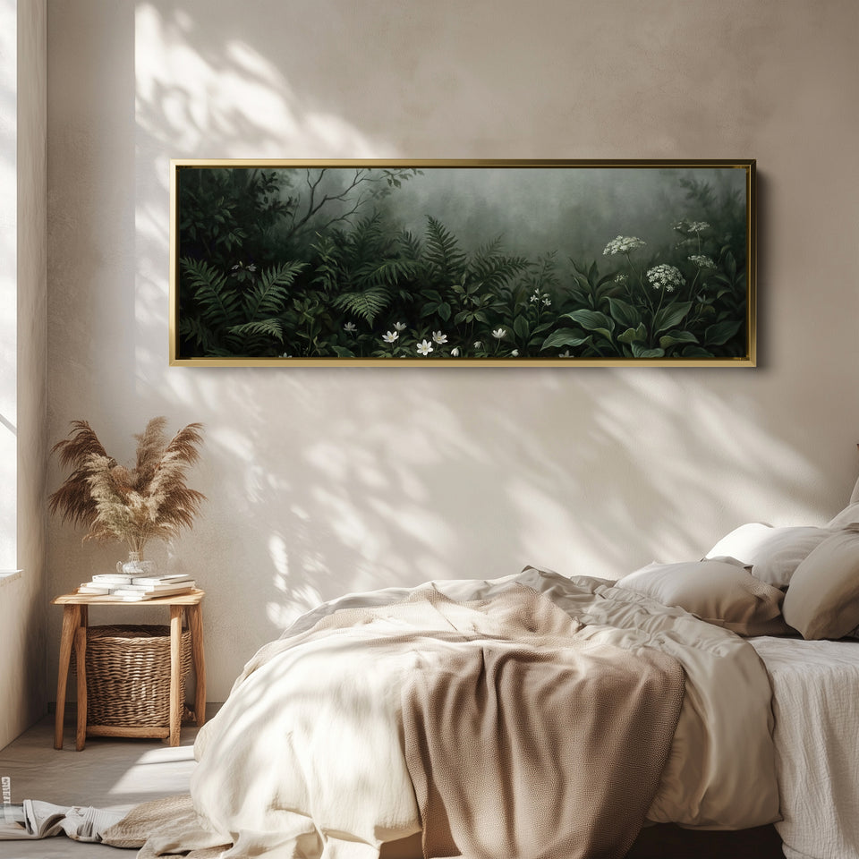 Ferns And White Wildflowers Above Soft Wall Art Extra Wide Canvas Office