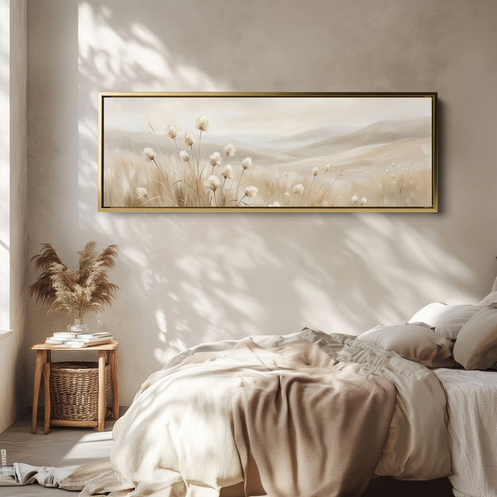 Beige Grass Landscape Bedroom Wall Art Framed Canvas Print Bedroom