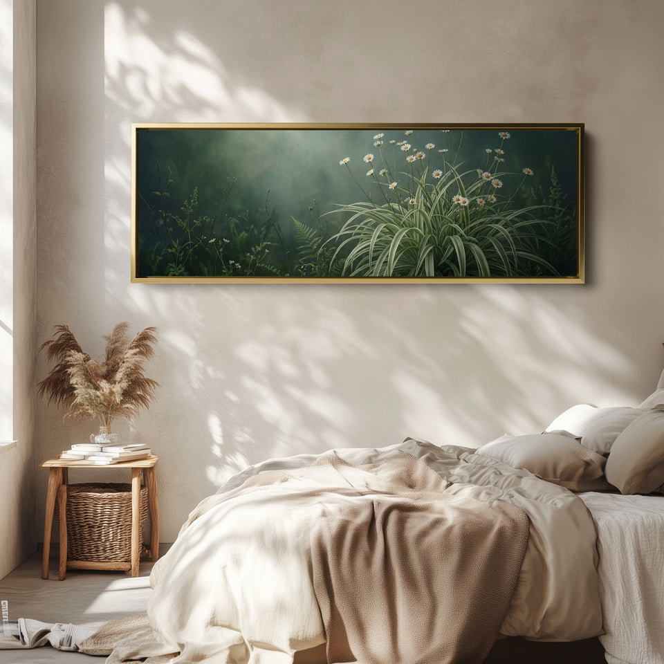 Daisies And Long Grass Large Wall Art Panoramic Canvas Print Living Room