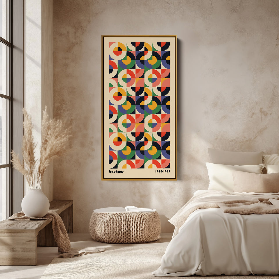 Bauhaus Vertical Wall Art Geometric Circle Grid Tall Canvas For Office