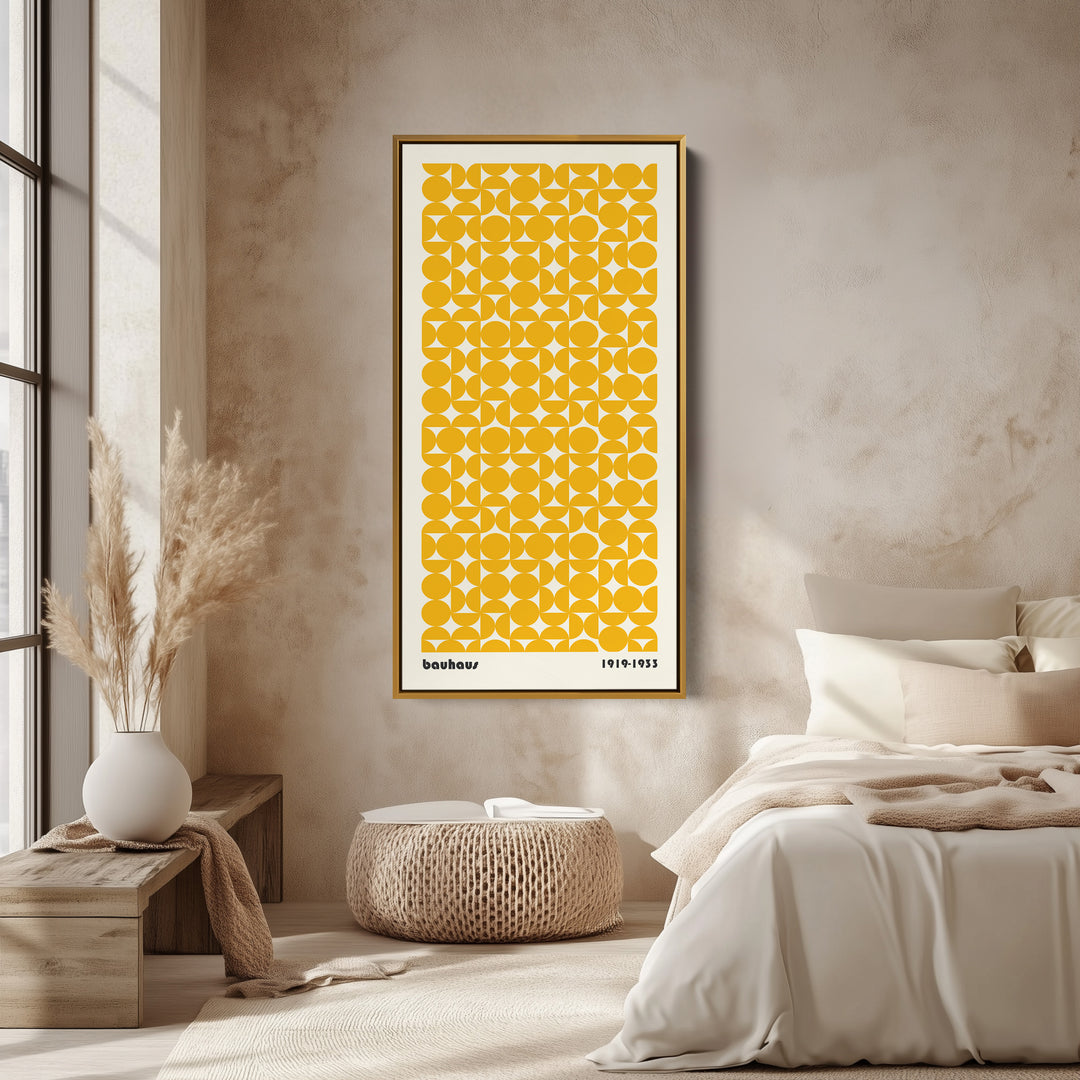 Bauhaus Vertical Wall Art Yellow Circle Pattern Tall Canvas For Hallway