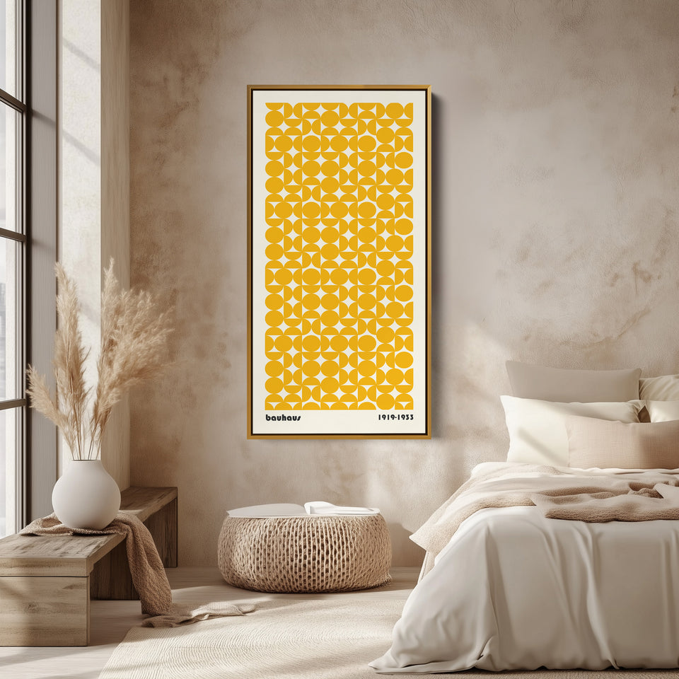 Bauhaus Vertical Wall Art Yellow Circle Pattern Tall Canvas For Hallway
