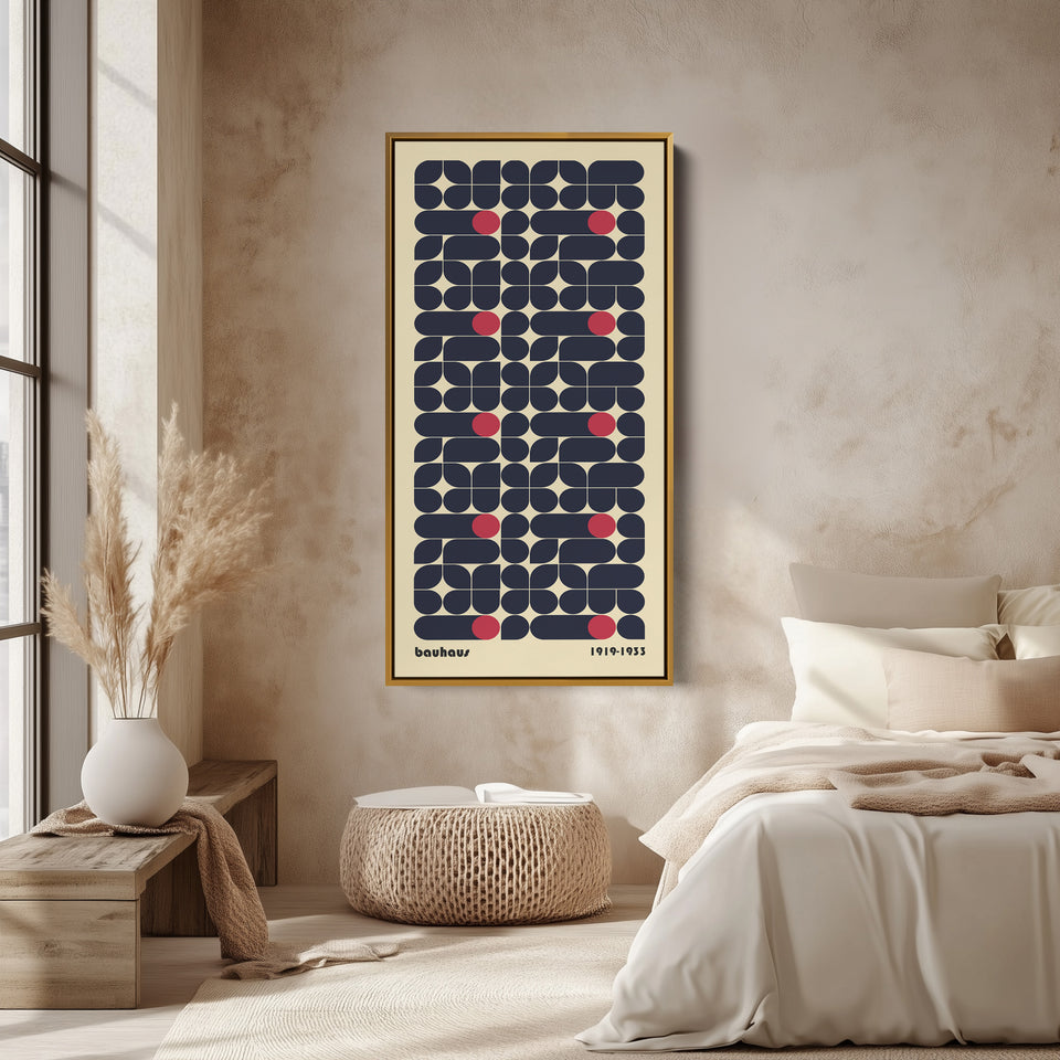 Bauhaus Vertical Wall Art Navy Geometric Pattern Tall Canvas For Bedroom