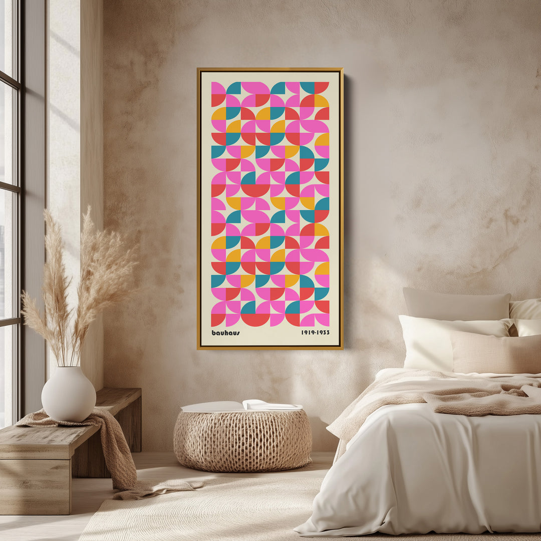 Bauhaus Vertical Wall Art Colourful Geometric Pattern Tall Canvas For Living Room