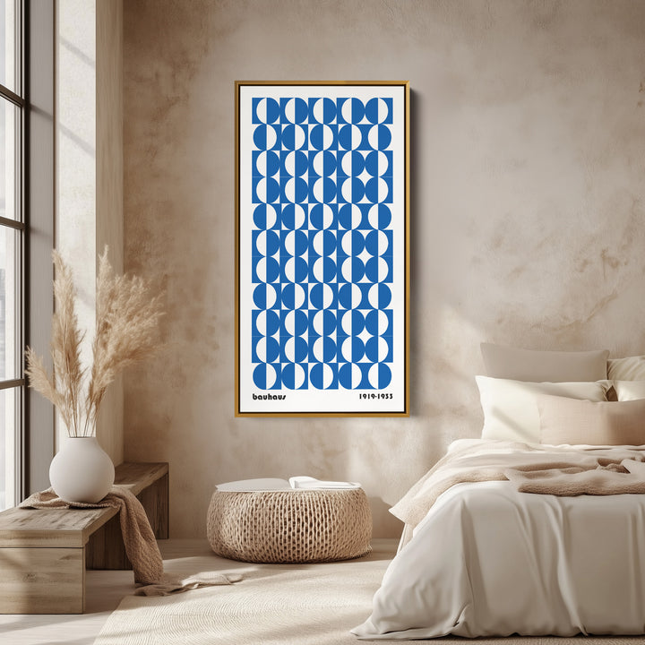 Bauhaus Vertical Wall Art Blue Circle Pattern Tall Canvas For Office