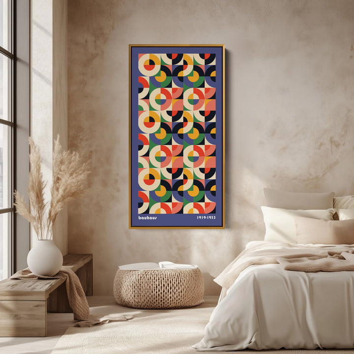 Bauhaus Vertical Wall Art Geometric Circle Grid Tall Canvas For Living Room