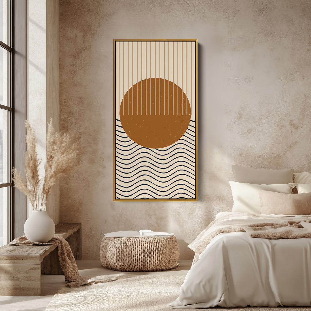 Vertical Wall Art Abstract Sun Waves Tall Canvas For Living Room