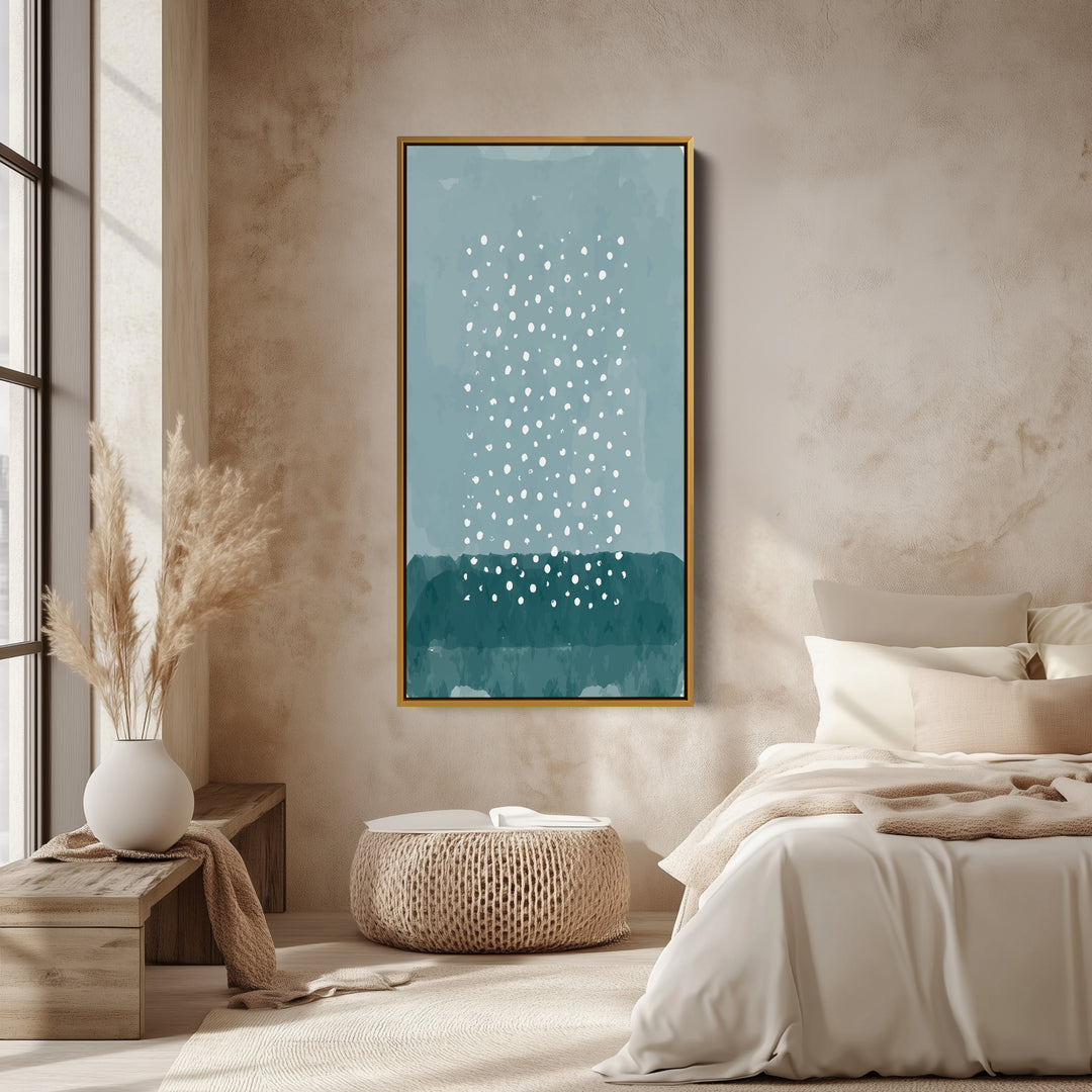 Tall Narrow Canvas Blue Dot Abstract Vertical Canvas For Office