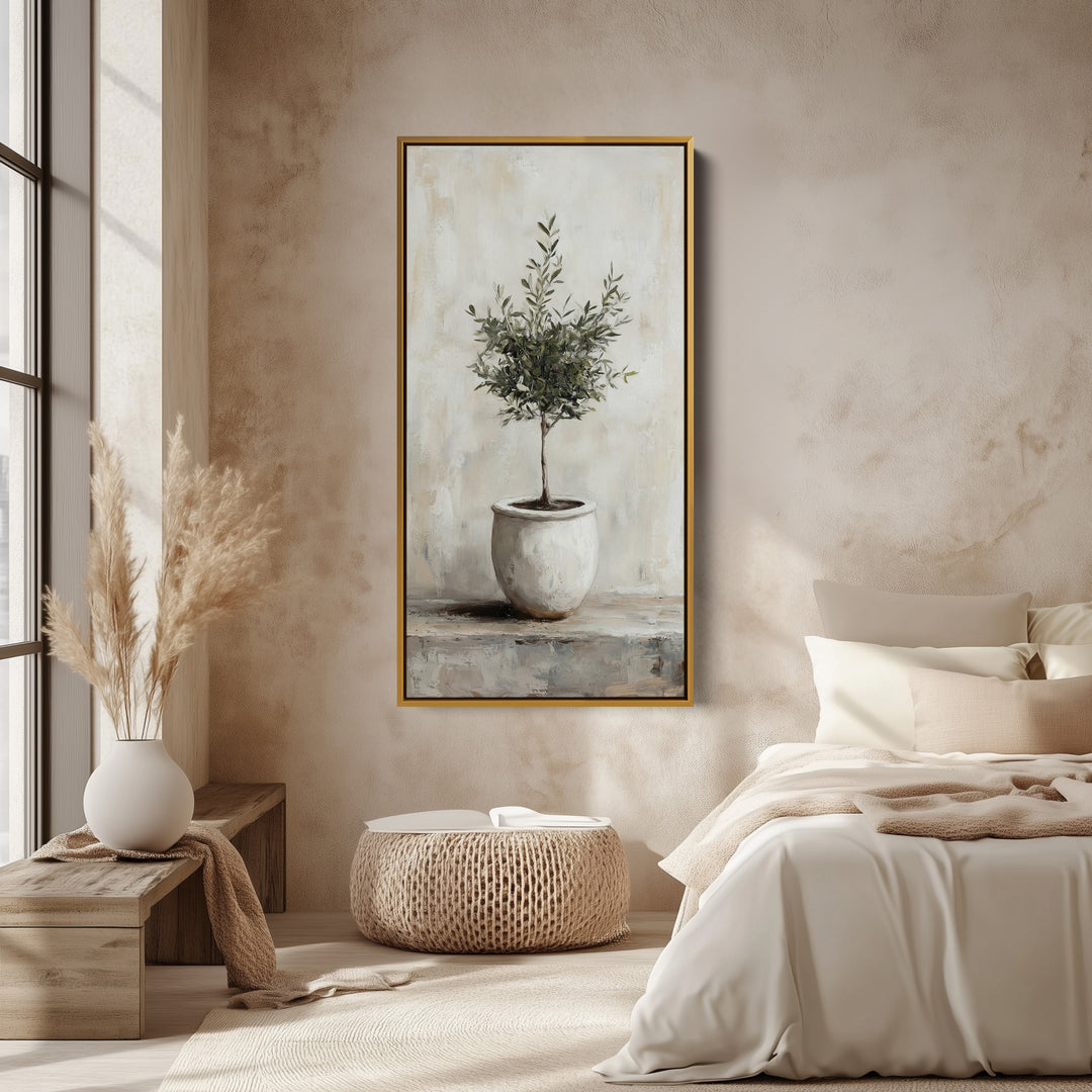 Long Wall Art Potted Olive Tree Tall Canvas For Kitchen