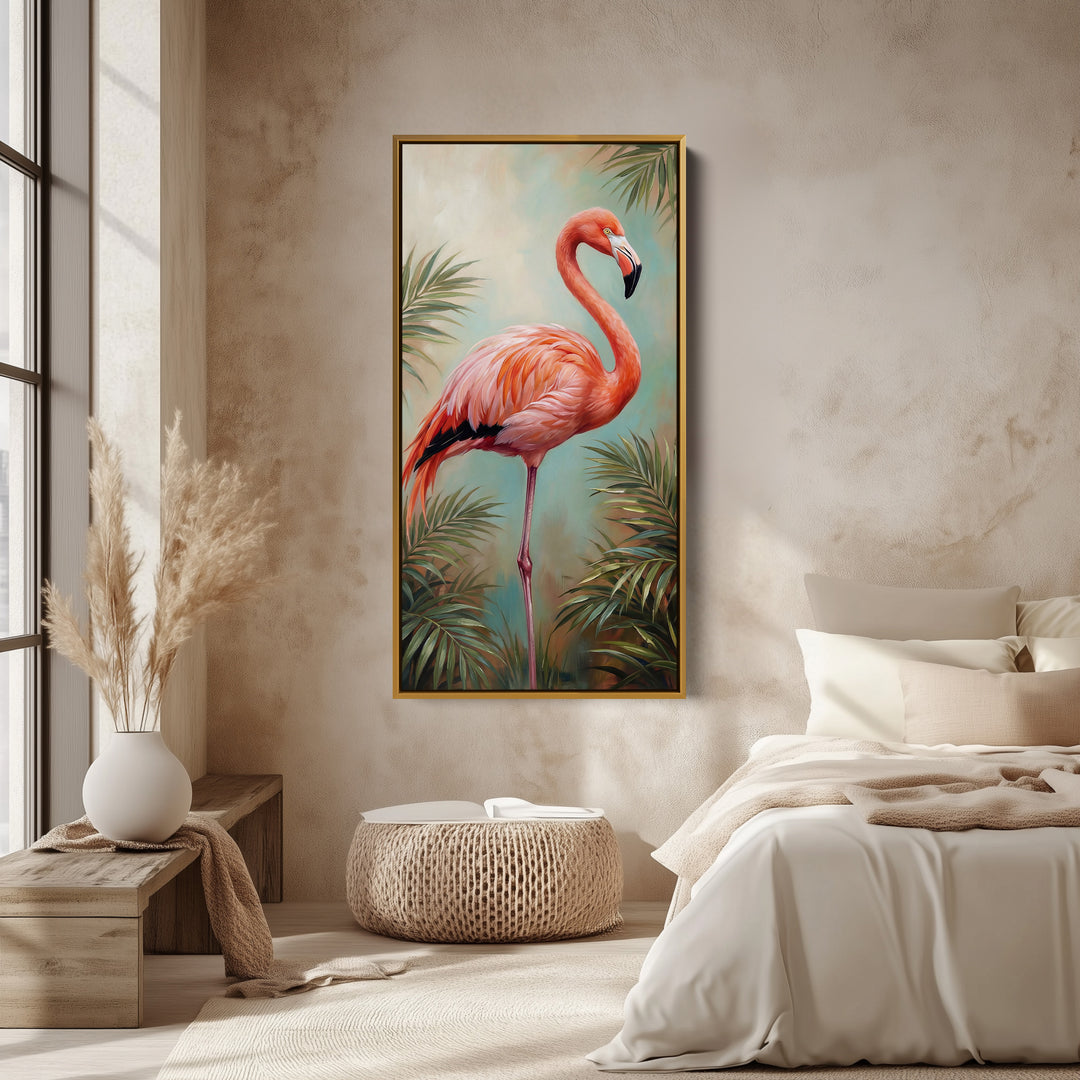 Narrow Wall Art Flamingo Tropical Portrait Vertical Canvas For Bedroom