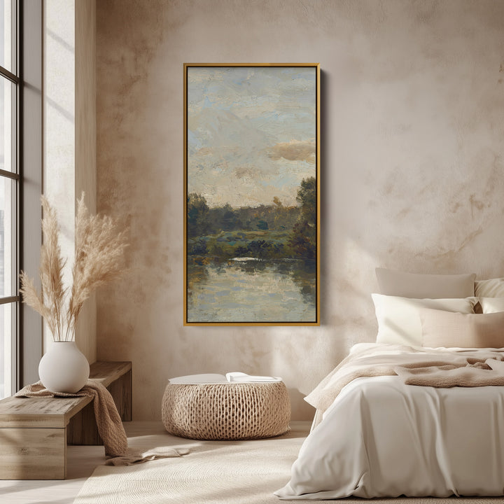 Impressionist River Landscape Vertical Wall Art Tall Canvas For Living Room