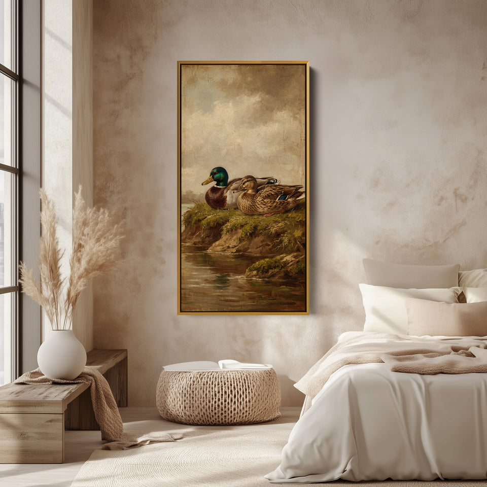 Mallard Duck Pair Narrow Wall Art Vertical Canvas For Kitchen