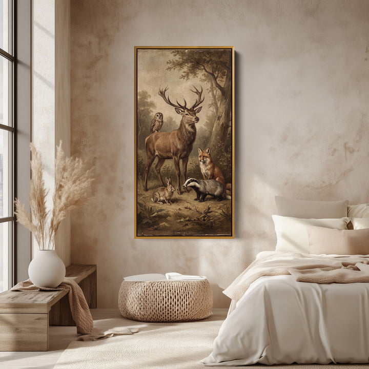 Woodland Animals Tall Narrow Canvas Vertical Canvas For Office
