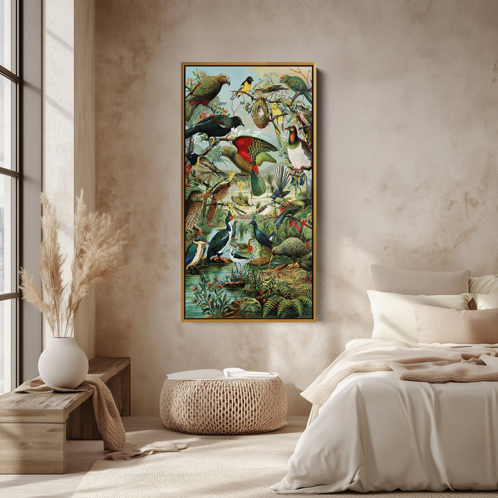 Vintage Bird Collage Portrait Wall Art Vertical Canvas For Living Room