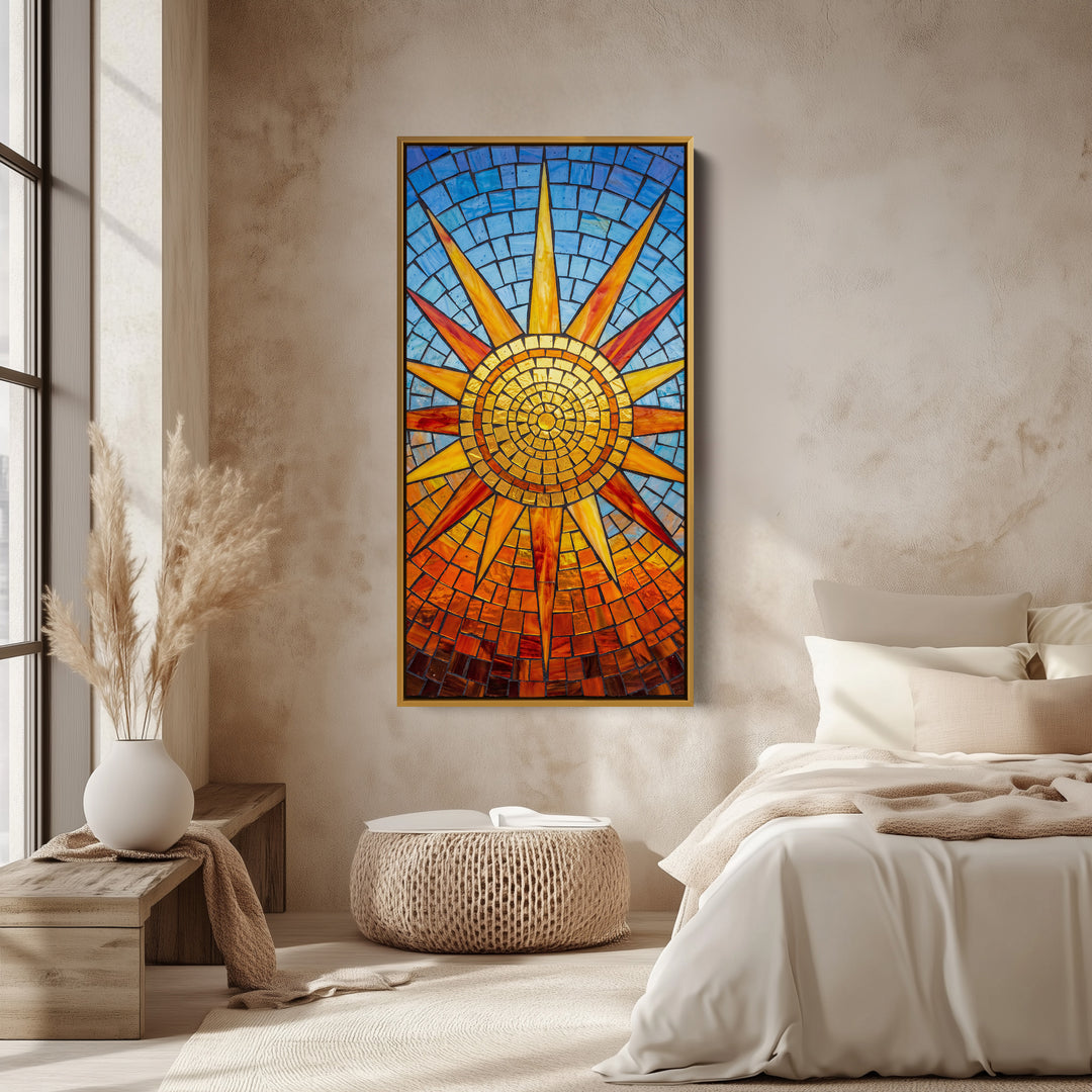 Mosaic Sun Close View Long Wall Art Tall Canvas For Kitchen