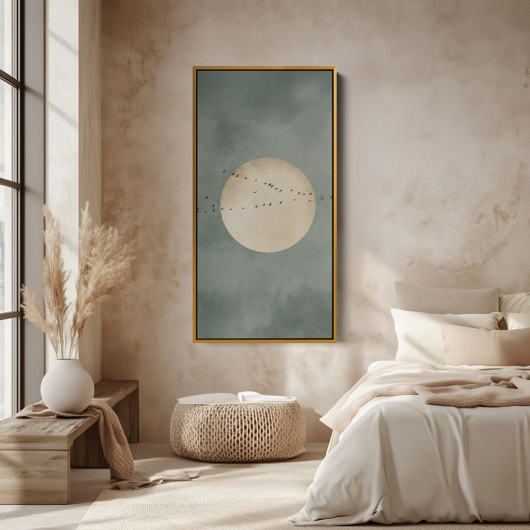 Birds Crossing Moon Vertical Wall Art Portrait Wall Art For Hallway