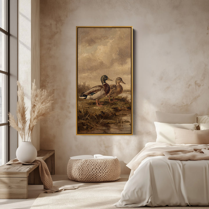 Mallard Standing Pair Narrow Wall Art Tall Canvas For Office