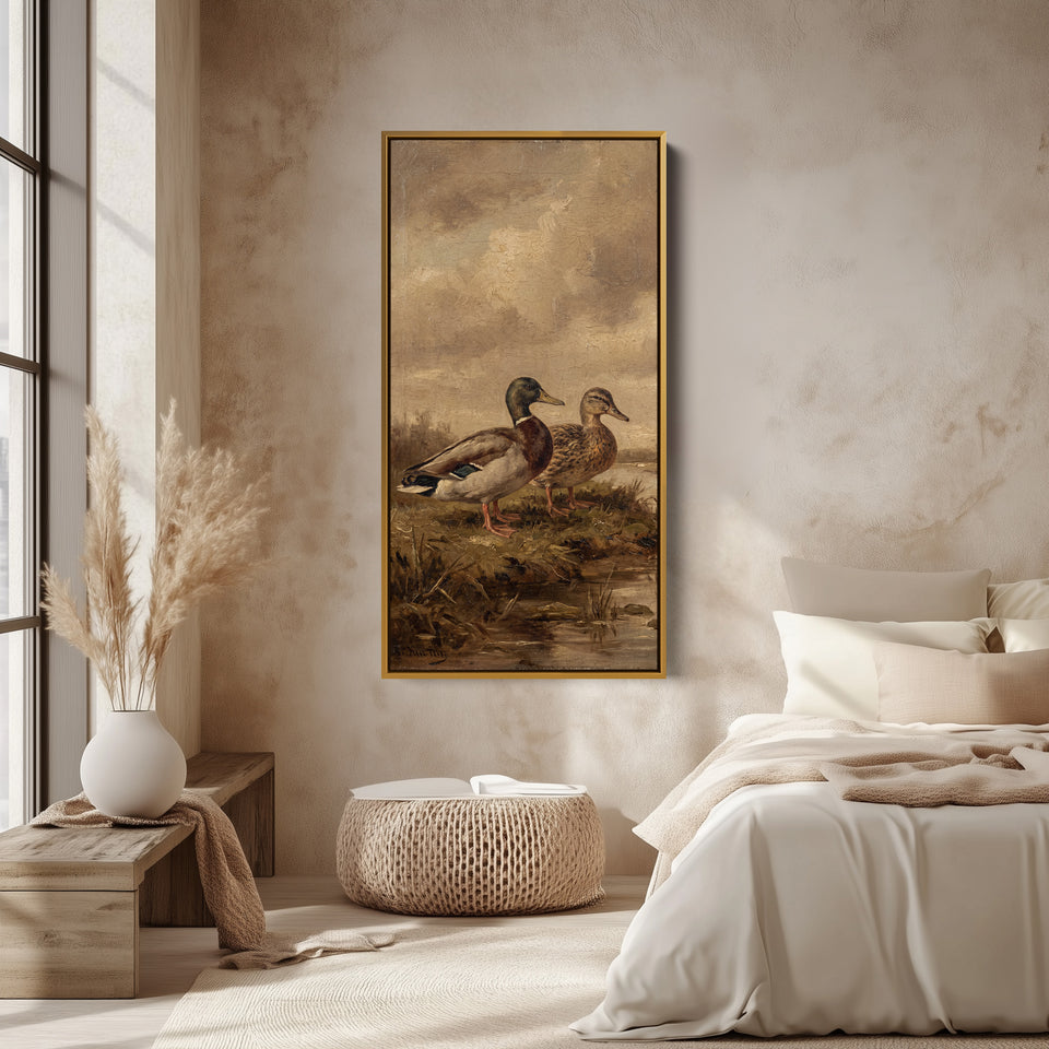 Mallard Standing Pair Narrow Wall Art Tall Canvas For Office