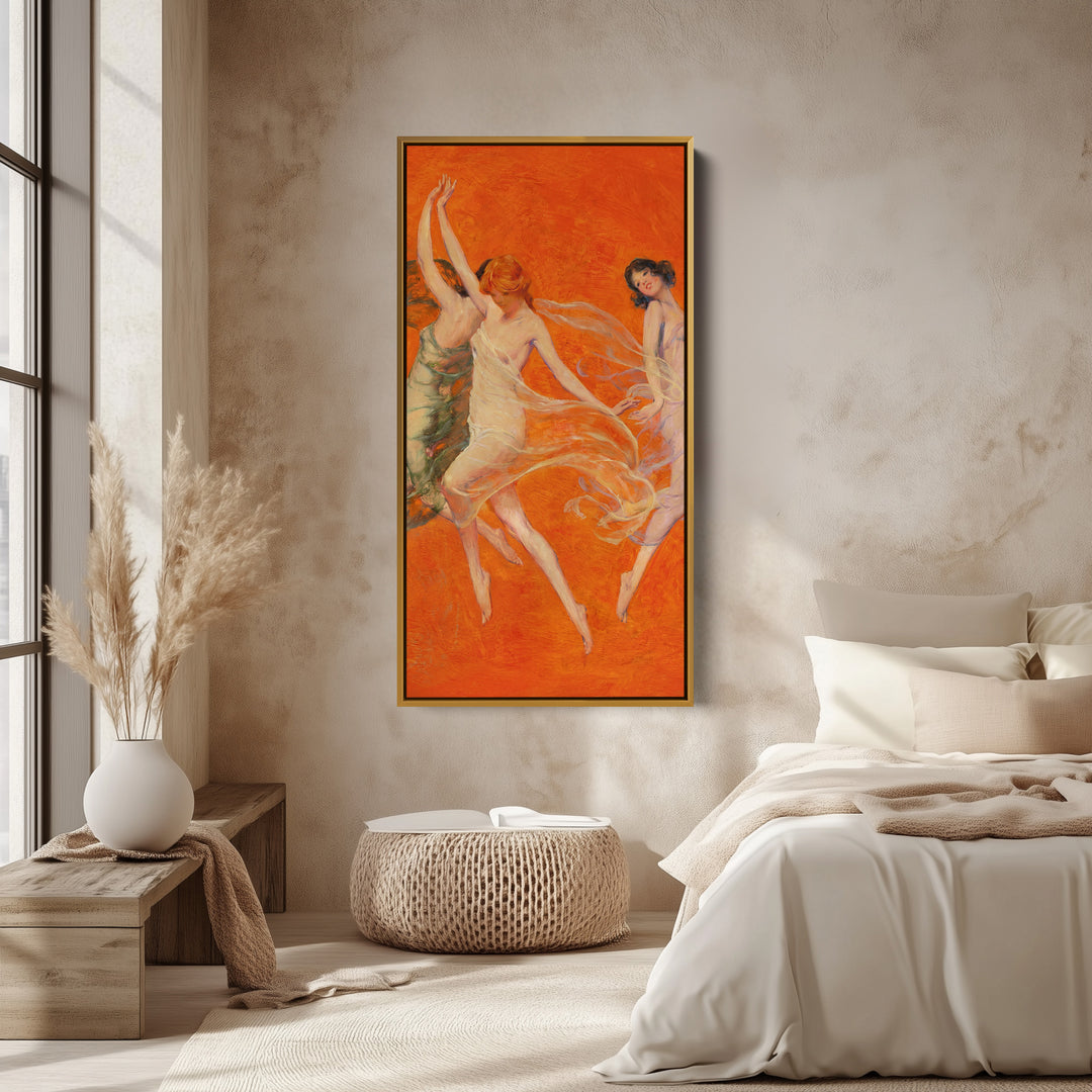 Three Women Dancing Vertical Wall Art Tall Canvas For Living Room