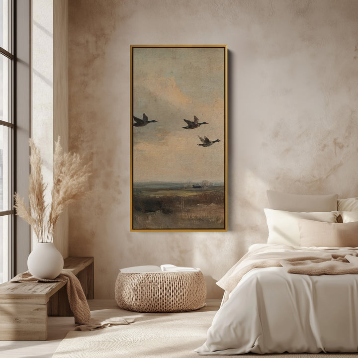 Ducks Flying Portrait Wall Art Tall Canvas For Hallway