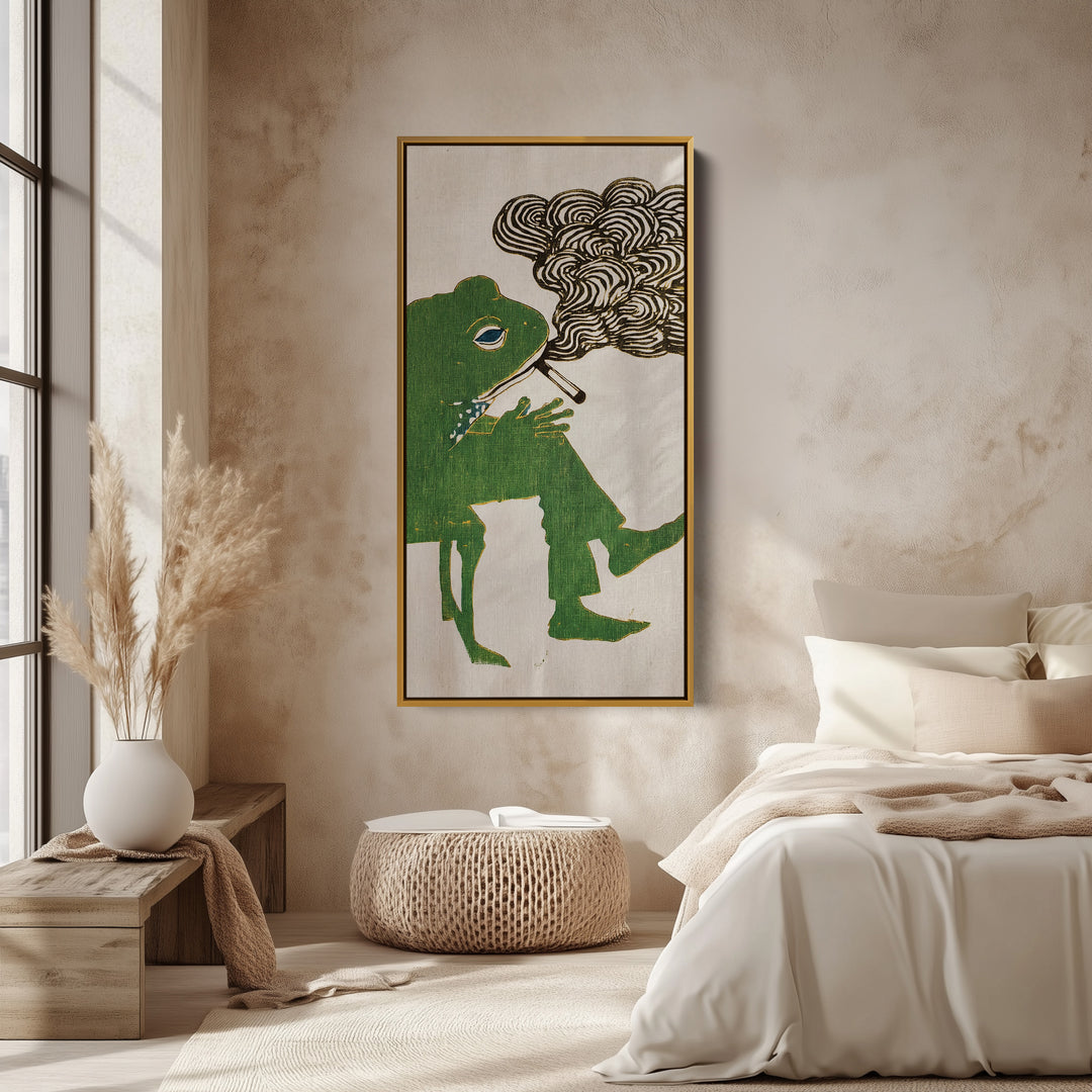 Green Frog Illustration Large Vertical Wall Art For Office