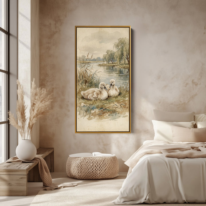 Willow Lakeside Scene Vertical Wall Art Tall Canvas For Kitchen