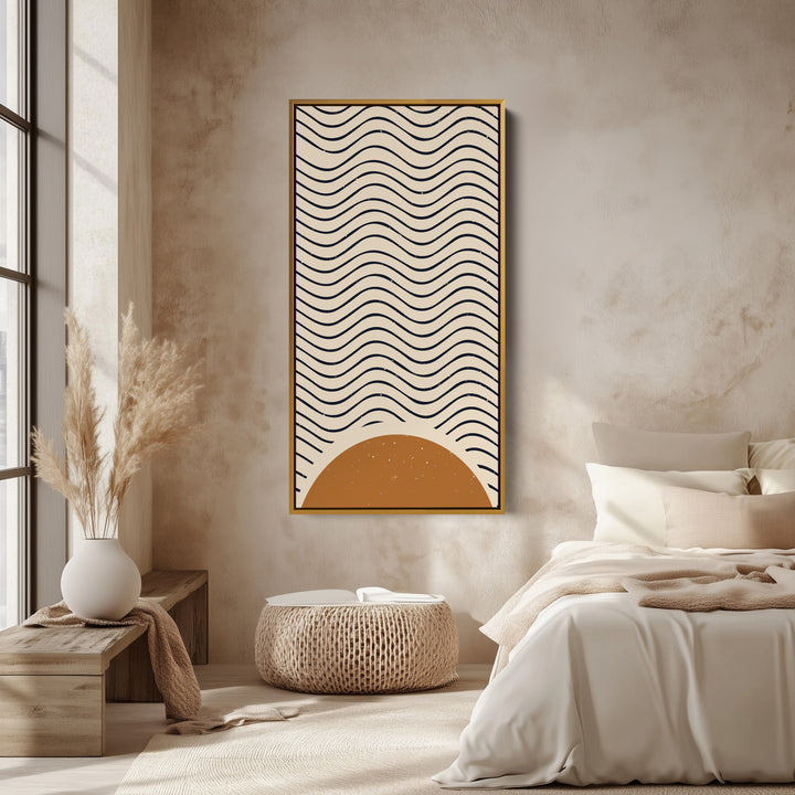 Wavy Sun Abstract Narrow Wall Art Vertical Canvas For Bedroom