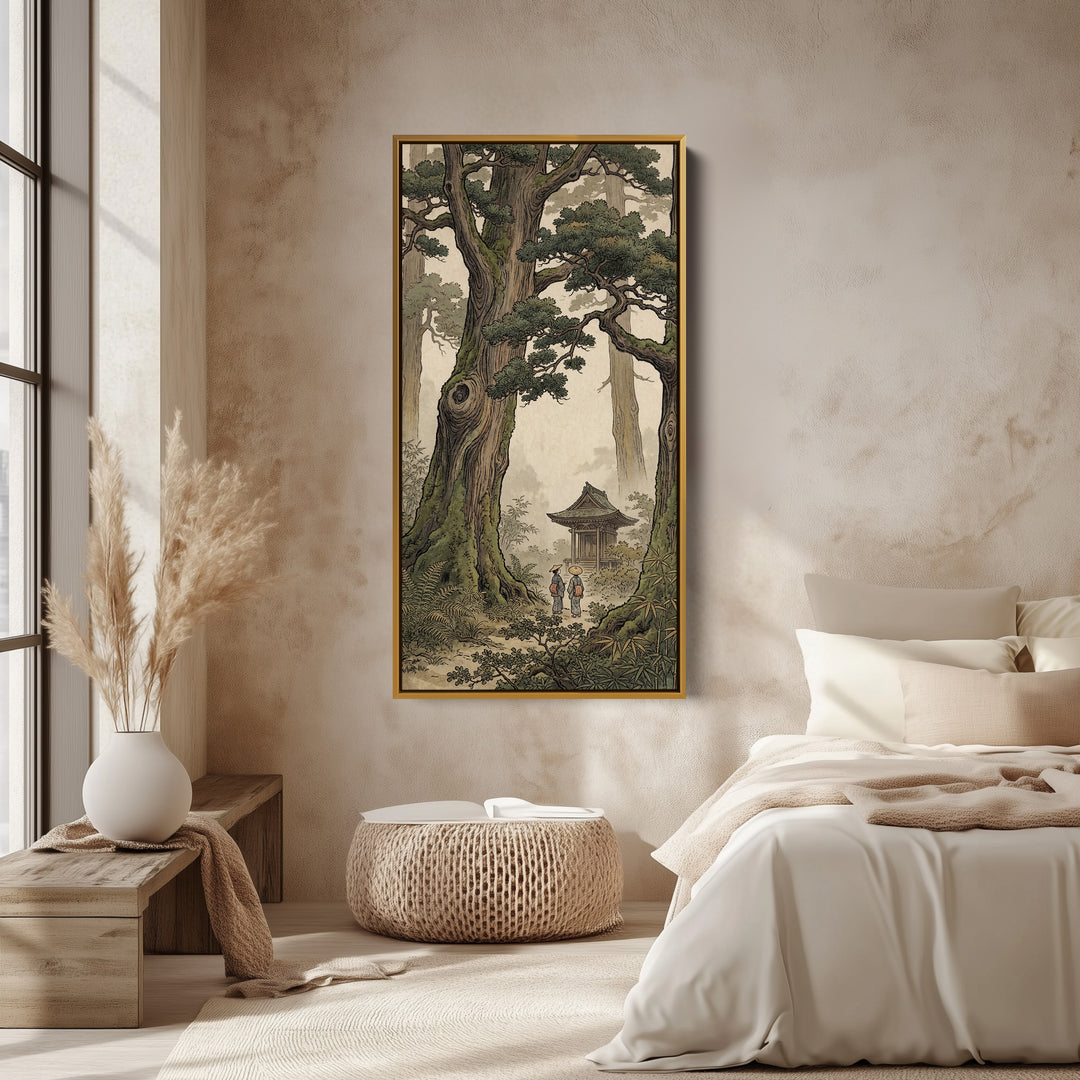 Vertical Wall Art Japanese Forest Shrine Tall Canvas For Hallway