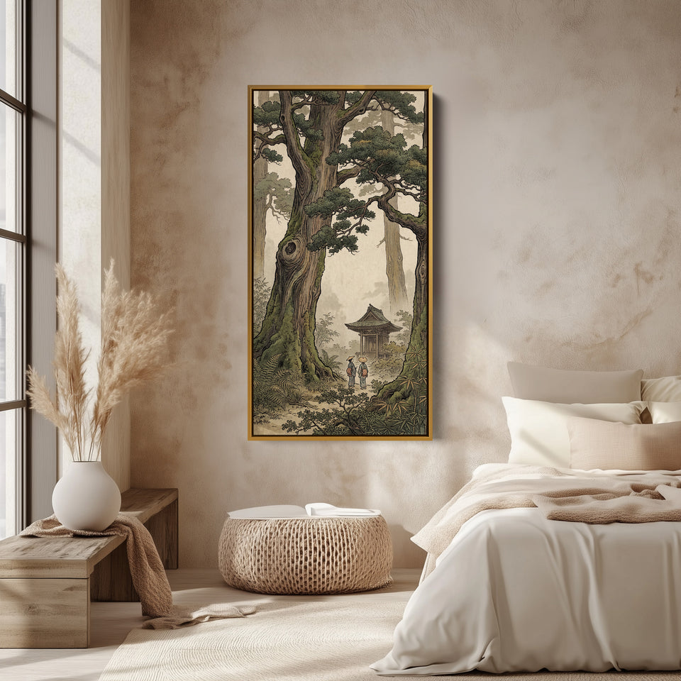 Vertical Wall Art Japanese Forest Shrine Tall Canvas For Hallway