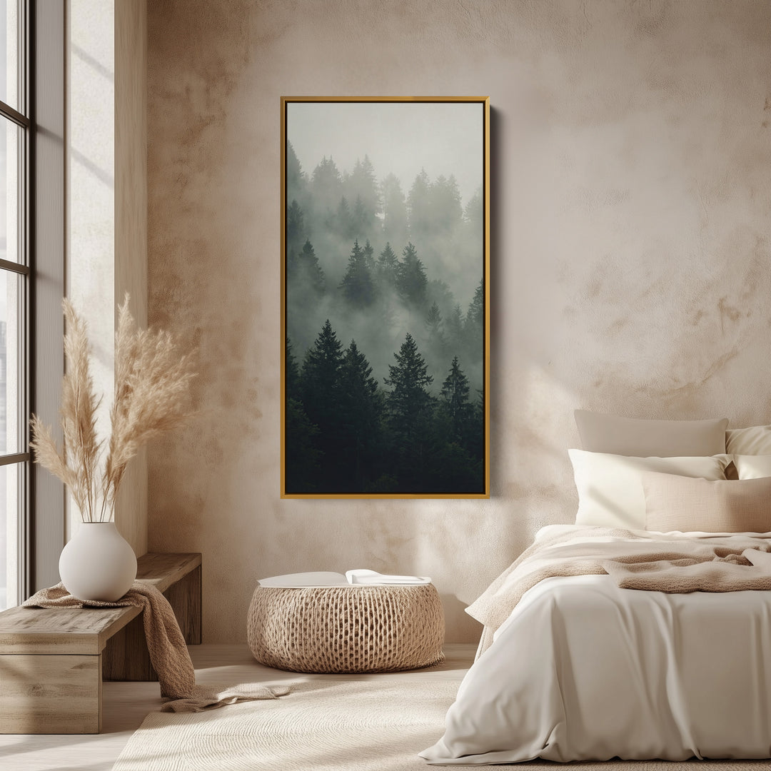 Large Vertical Wall Art Misty Forest Tall Canvas For Bedroom