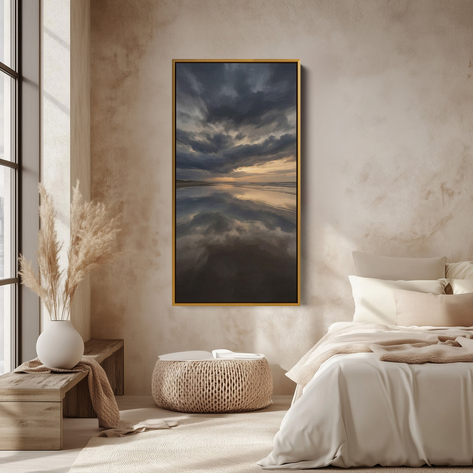 Portrait Wall Art Stormy Beach Reflection Tall Canvas For Living Room