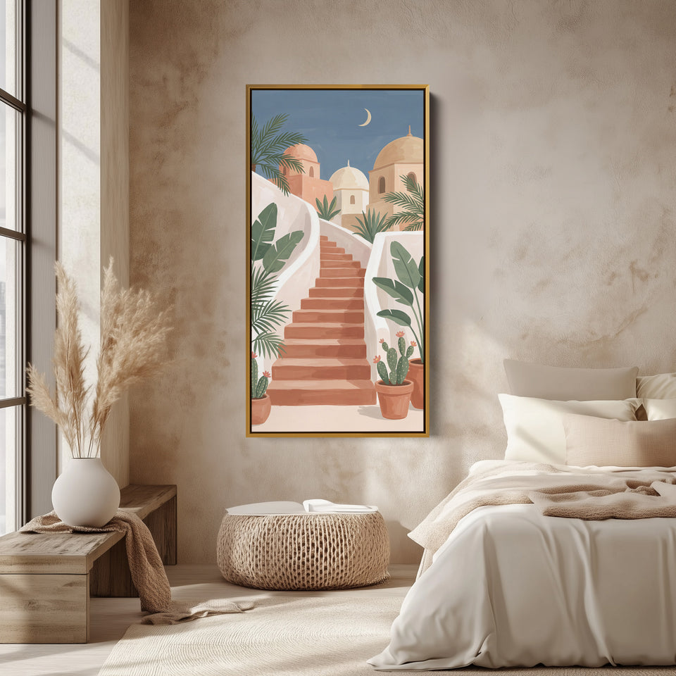 Tall Framed Canvas Mediterranean Staircase Vertical Canvas For Hallway