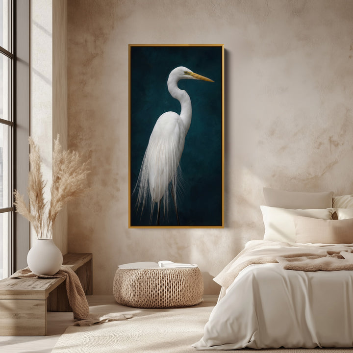 Long Wall Art White Heron Portrait Wall Art For Office